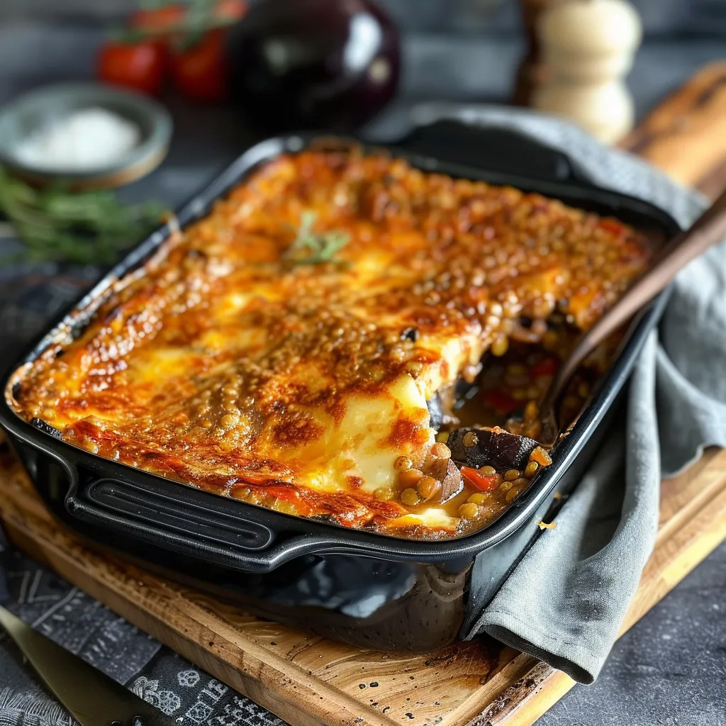 Moussaka mit roten Linsen