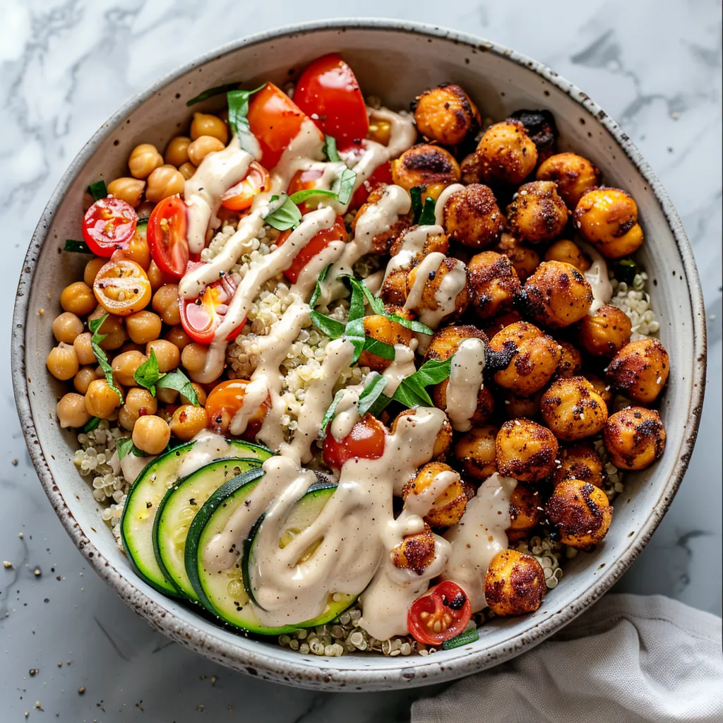 Vegetarische Bowl mit gerösteten Kichererbsen und Gemüse