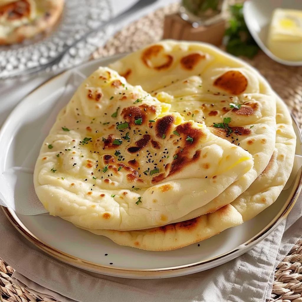 Naan-Brot mit schmelzendem Käse