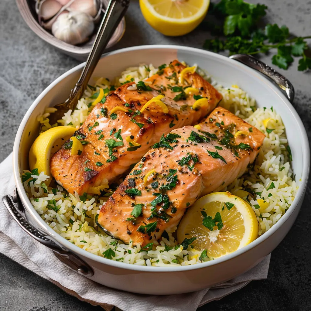 Lachs mit Zitrone und Kräuterreis