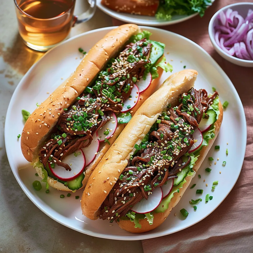 Koreanische Sandwiches mit geschmortem Rindfleisch