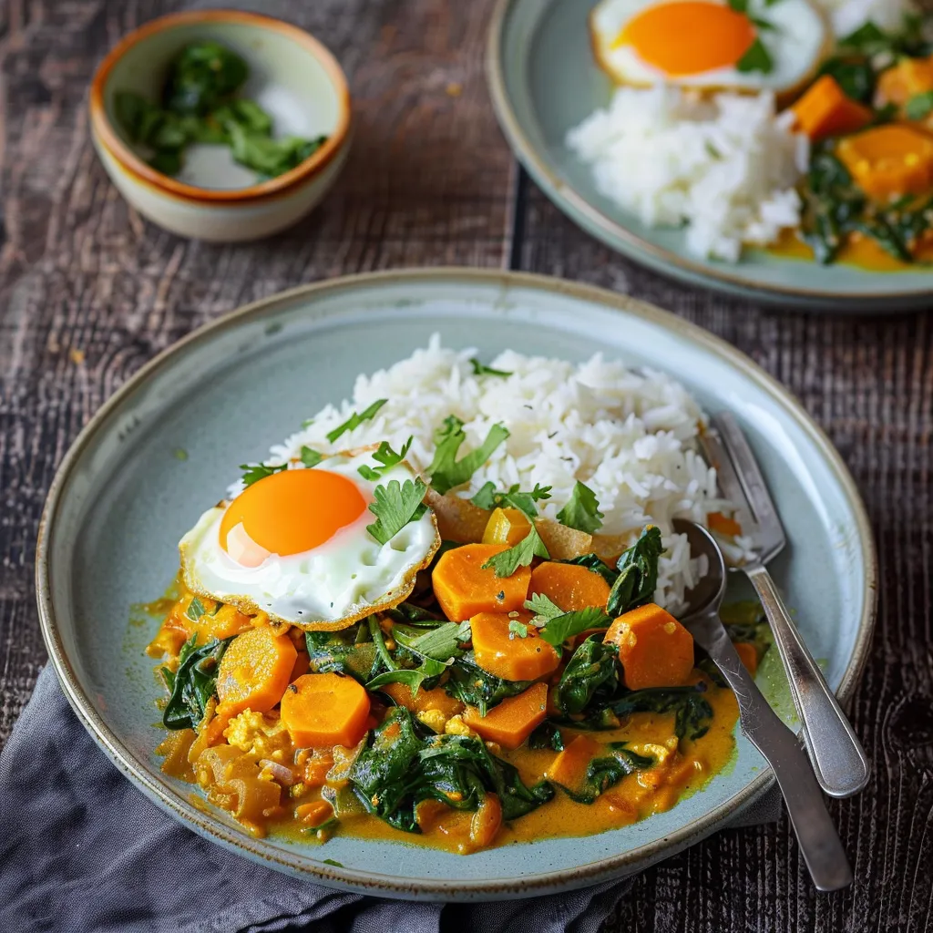 Süßkartoffel-Curry mit Spinat