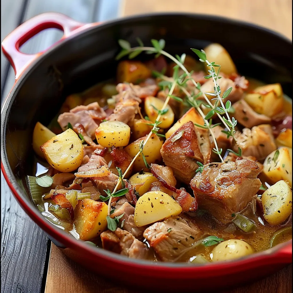 Geschmorter Schweinebraten mit weißen Bohnen und Kartoffeln | Traditionelles Rezept