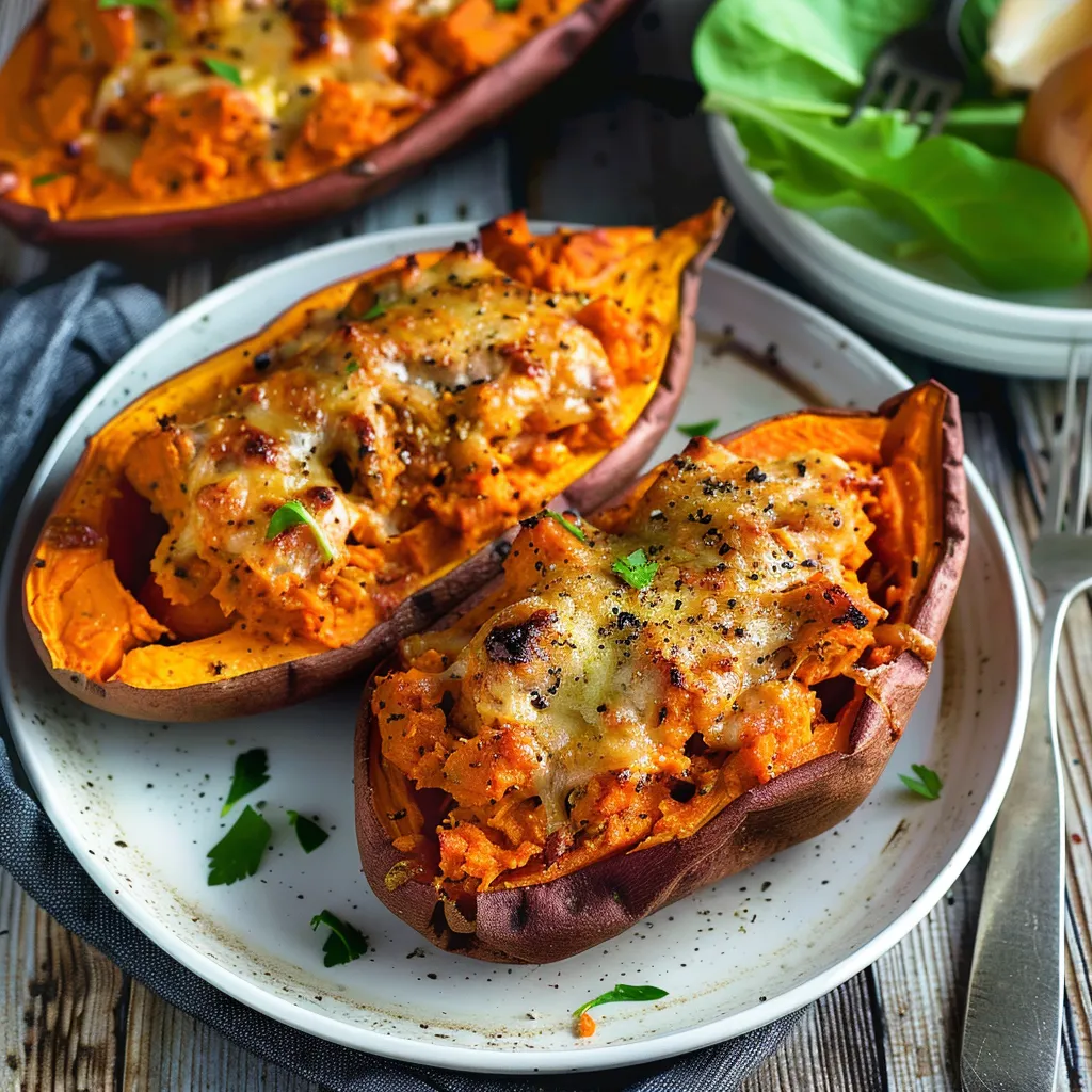 Gefüllte Süßkartoffel mit Hähnchen