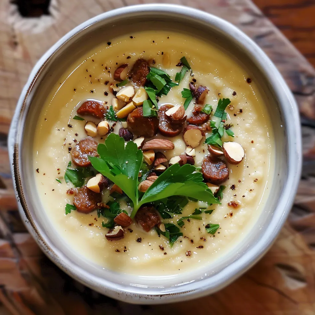 Cremige Blumenkohlsuppe mit Chorizo und Haselnüssen | Samtige Suppe