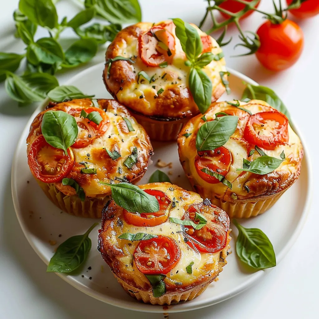 Herzhafte Muffins mit Tomate, Mozzarella und Basilikum