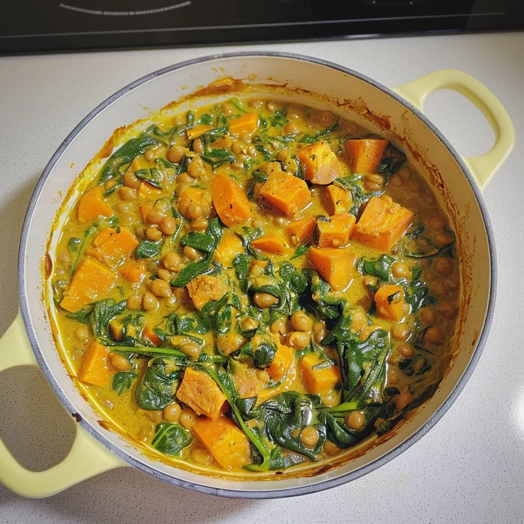 Süßkartoffel Curry mit Spinat und Kichererbsen