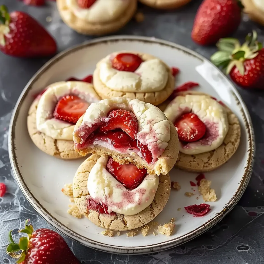 Gefüllte Erdbeer-Cheesecake Cookies - Süßes Gebäck