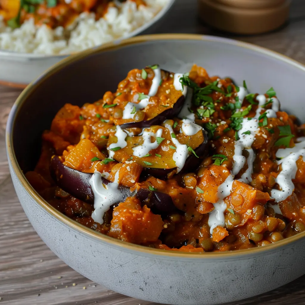 Auberginen-Linsen-Curry - Einfaches und nahrhaftes Rezept