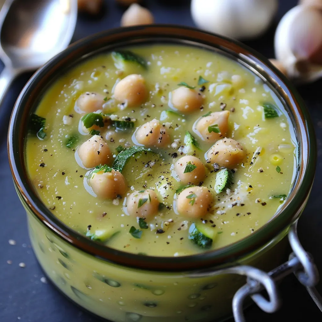 Cremige Zucchini-Kichererbsen-Suppe mit Parmesan