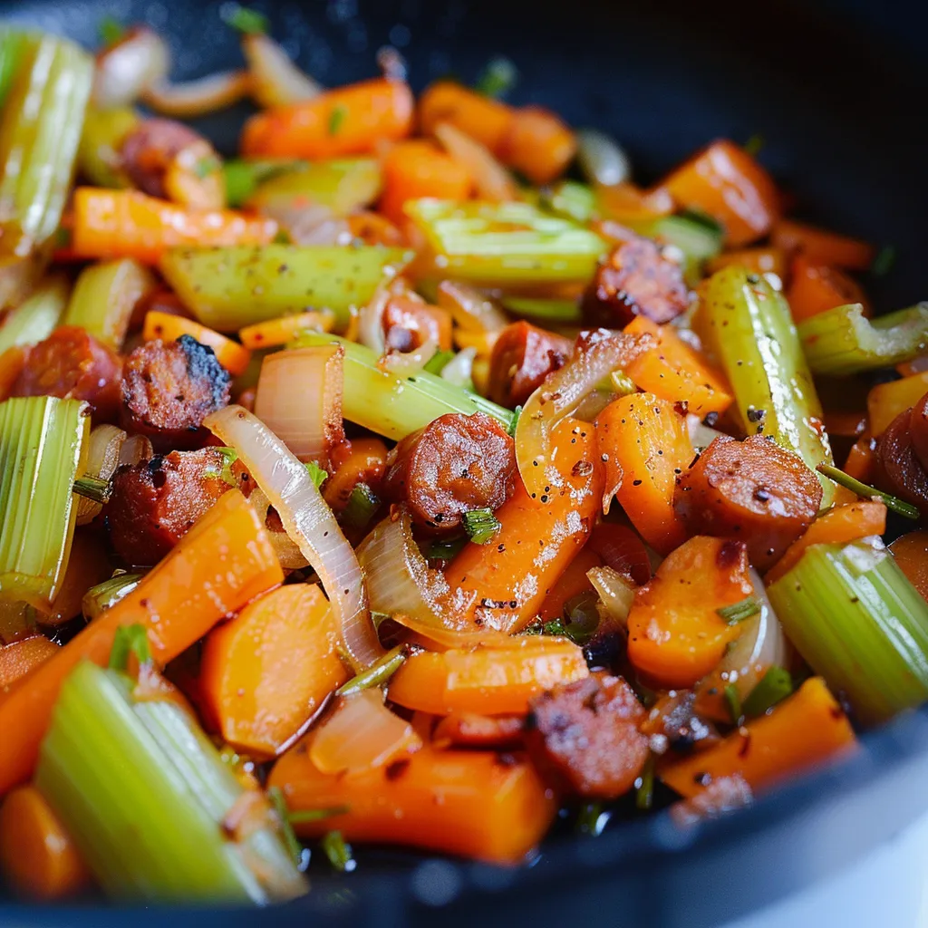 Gebratener Staudensellerie mit Karotten und Chorizo - Einfaches Rezept