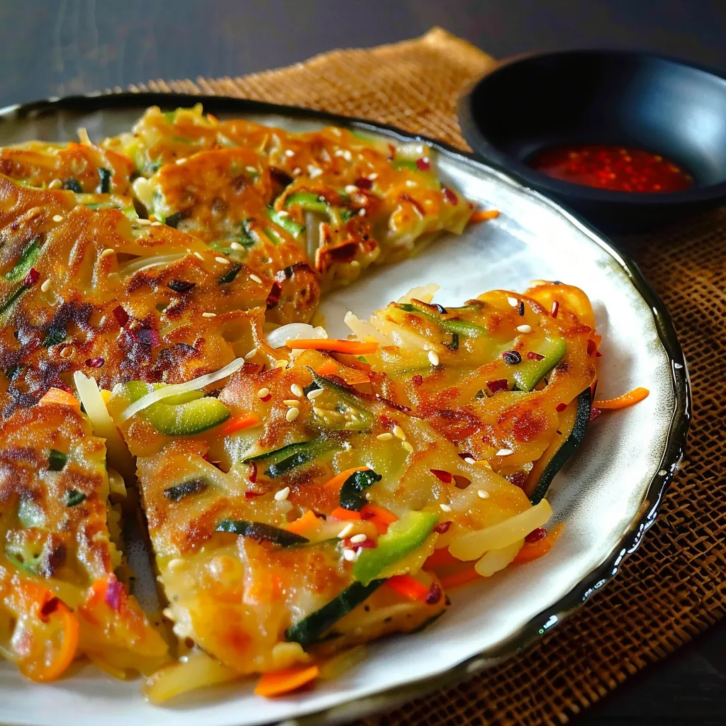 Recette de Yachaejeon - Crêpes coréennes aux légumes frais