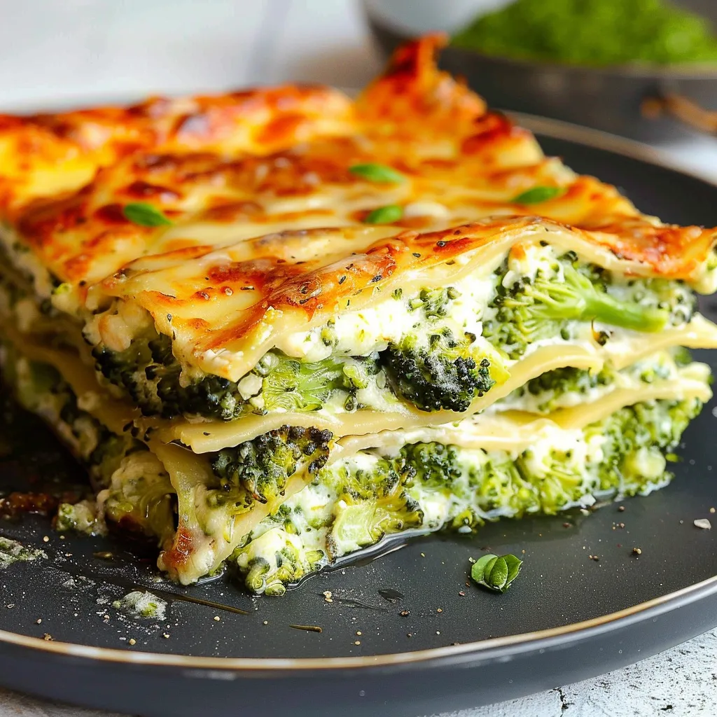 Vegetarische Brokkoli-Lasagne mit Basilikum