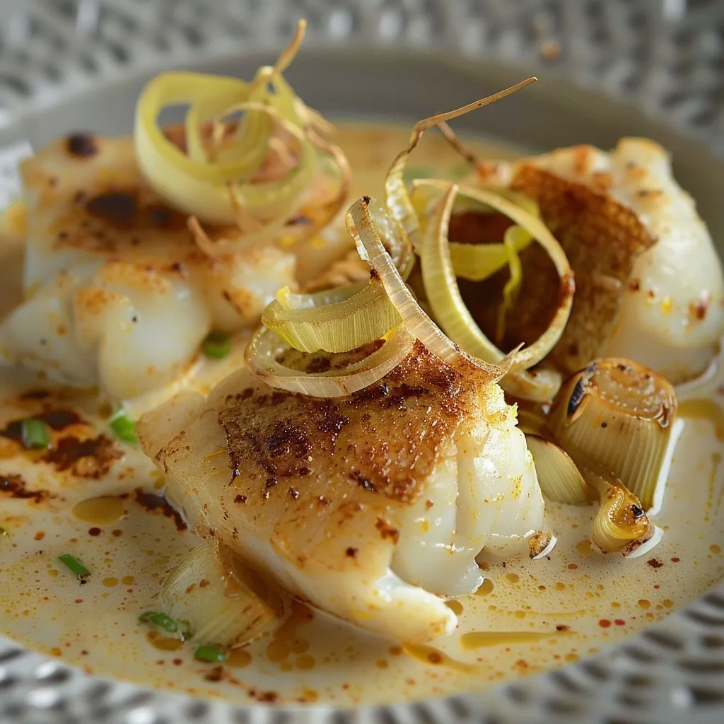 Kabelljau-Blanquette mit Curry und knusprigem Lauch