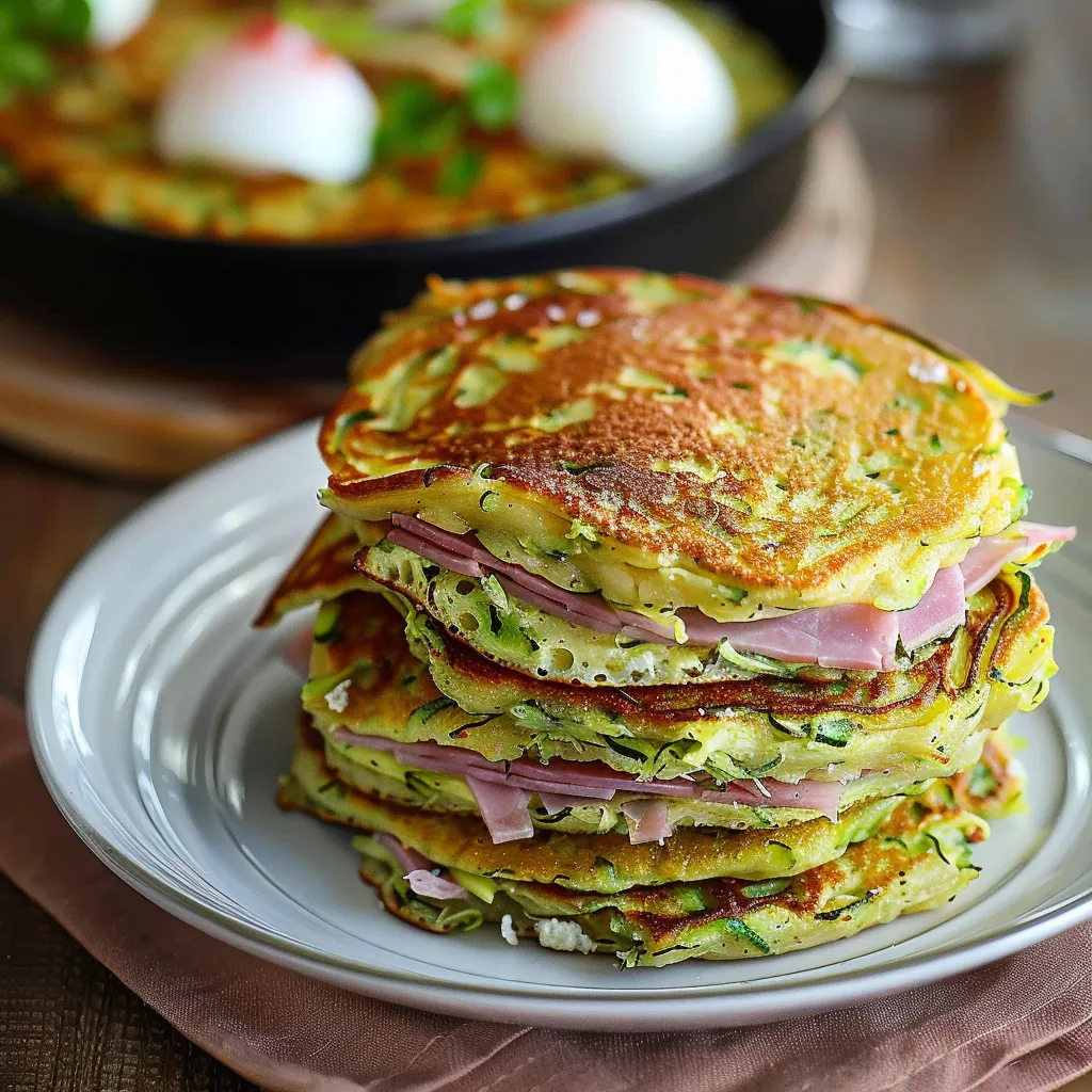 Herzhafte Zucchini-Pfannkuchen mit Ziegenkäse und Schinken