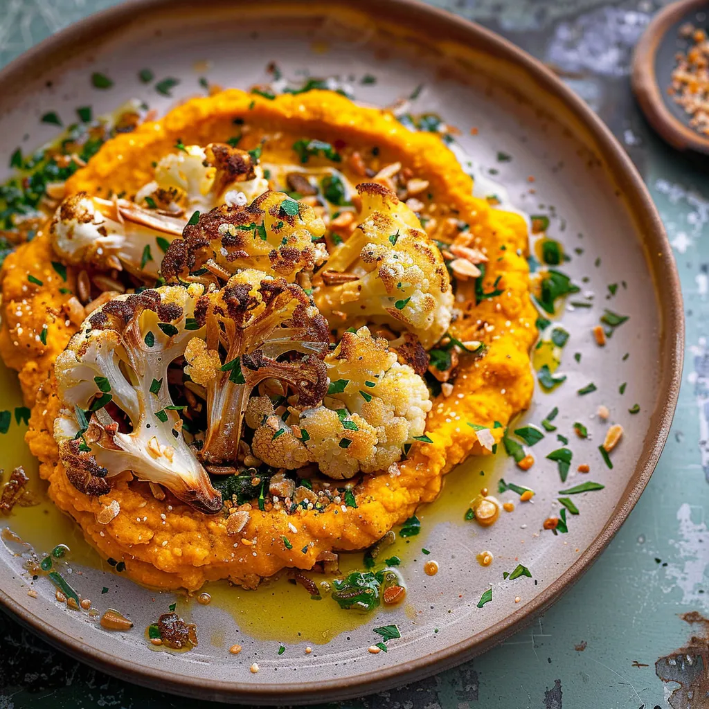Weiches Chou-fleur mit Karotten-Houmous