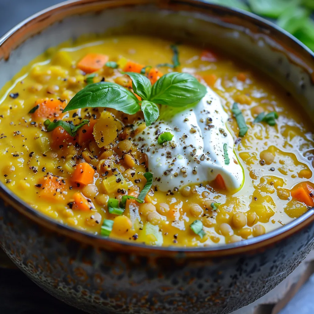 Einfache Suppe mit grünen Linsen, Karotten und Lauch