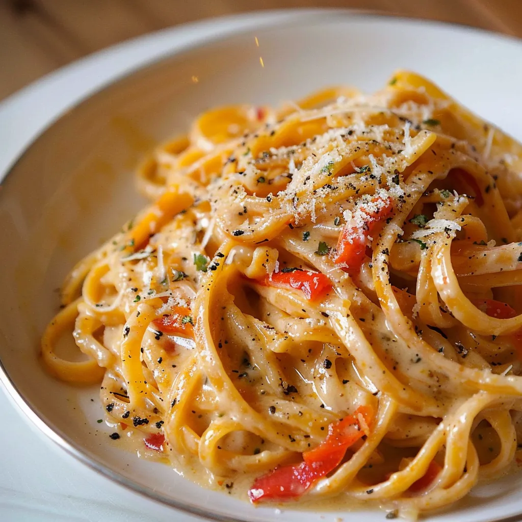 Linguine mit gegrillter Paprika & Frischkäse