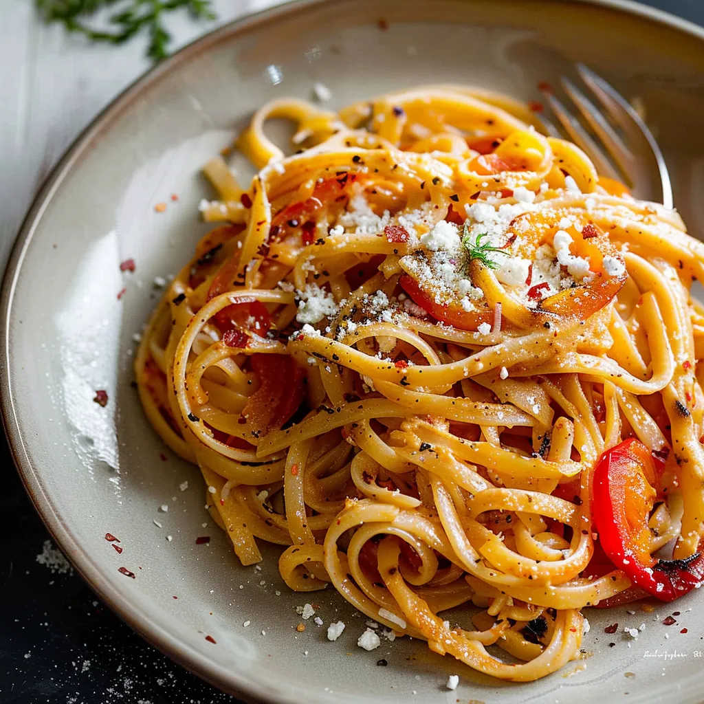 Einfaches Gericht: Linguine mit gegrillter Paprikacreme