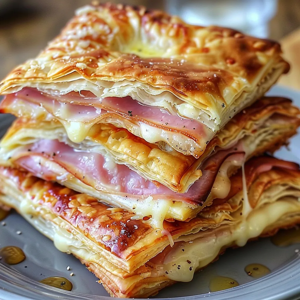 Knusprige Blätterteig-Häppchen mit Schinken und Käse