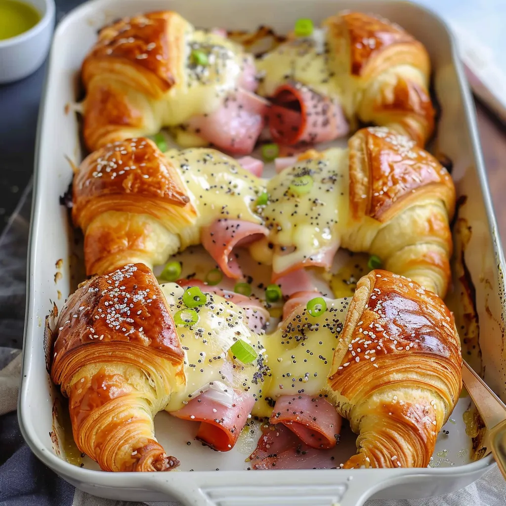 Backfrische Croissants mit Schinken und Käse