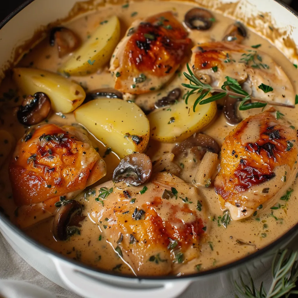 Gebratenes Kräuterhähnchen in cremiger Weißweinsauce