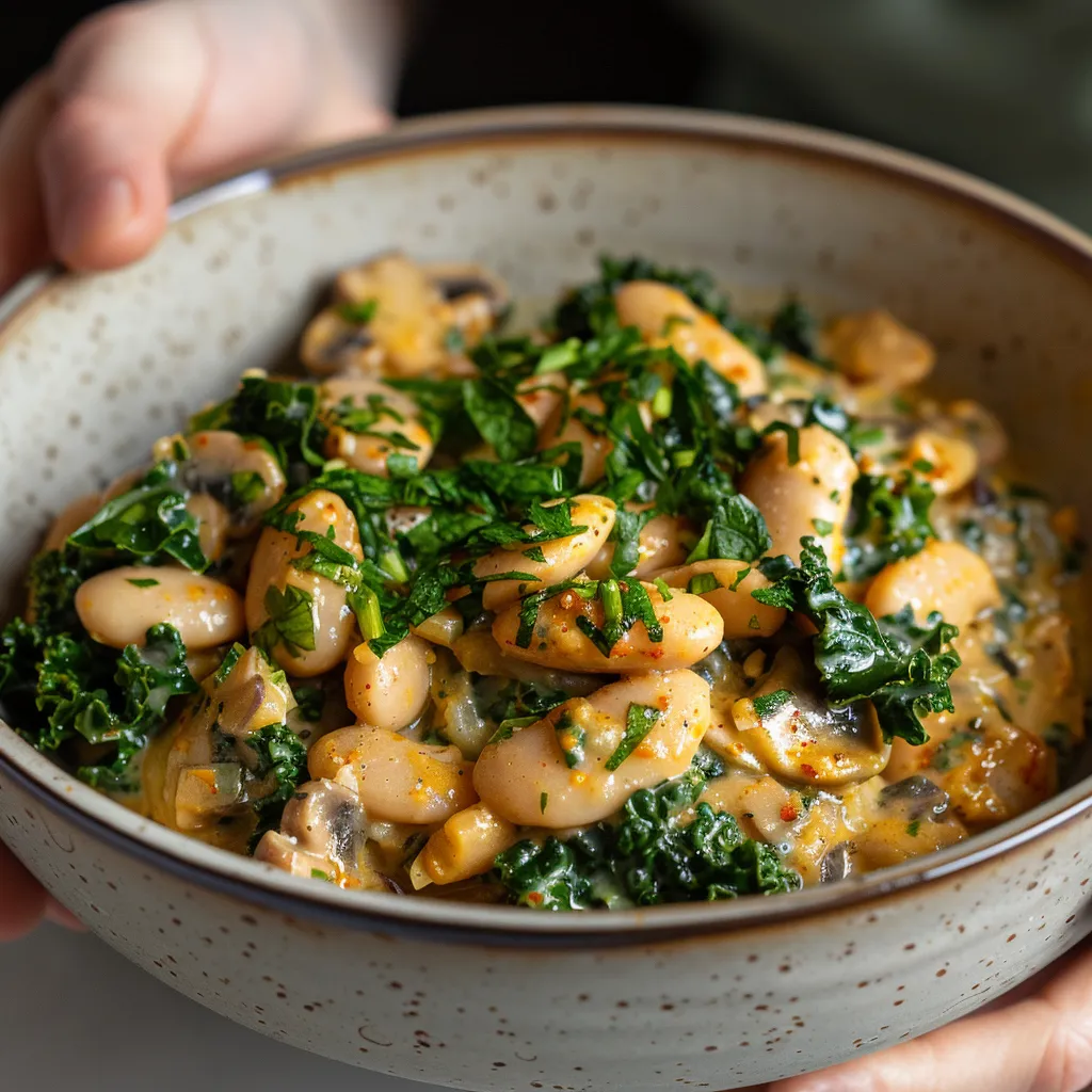 Veganes Gericht aus cremigen Butterbohnen mit Miso