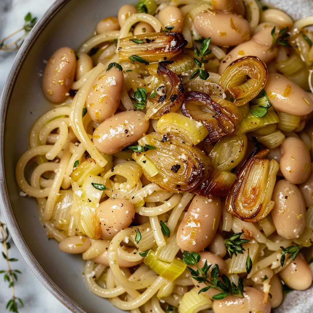 Miso-Nudeln mit weißen Bohnen und Lauch - Einfaches Gericht