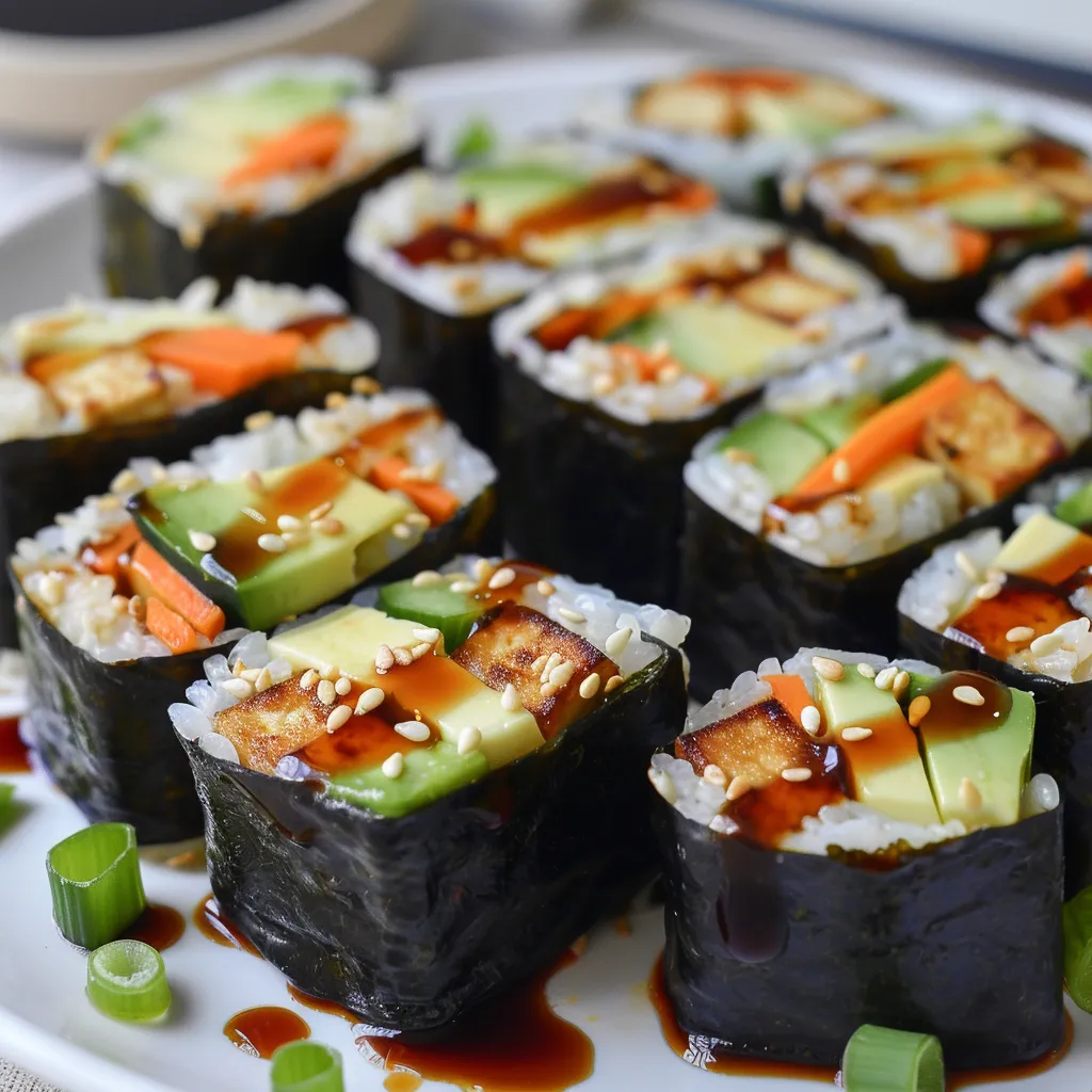 Knusprige Tofu Sushi Rollen aus Reispapier mit Gemüse