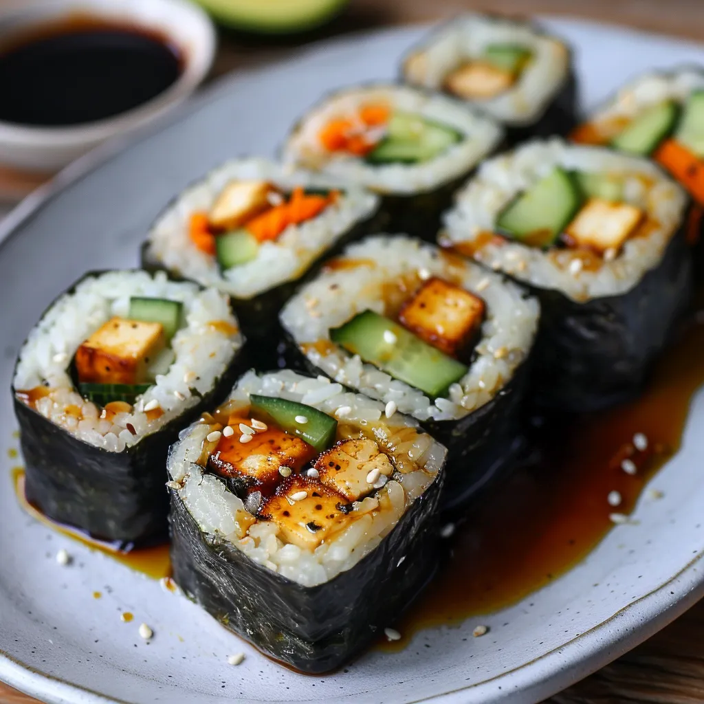 Vegetarische Sushi-Rollen: Hausgemachter Teriyaki-Tofu