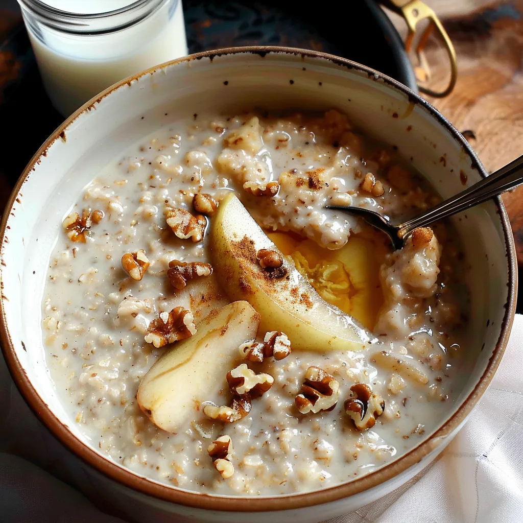 Earl Grey Porridge mit Birne und Honigsoße