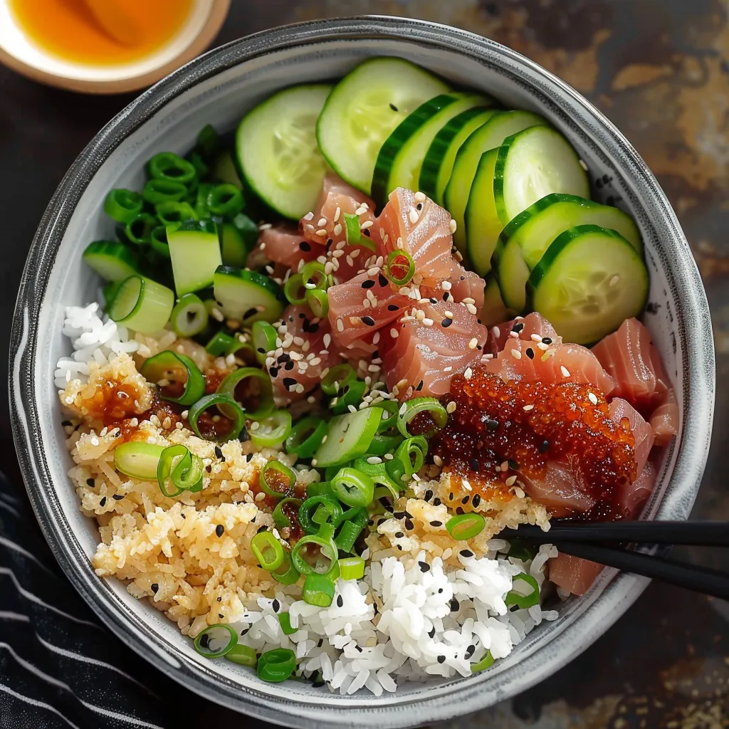 Schüssel mit scharfem Thunfisch-Sushi - Einfaches und schnelles Gericht