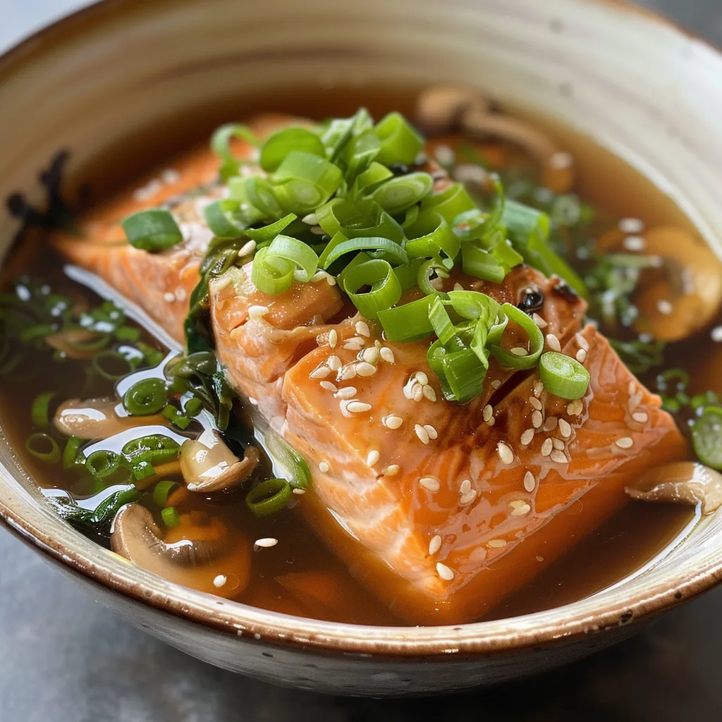 Pochierter Wildlachs aus Kanada in Misosuppe