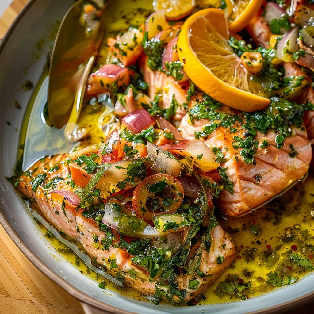 Langsam gegarter Lachs mit frischer Zitrussalsa