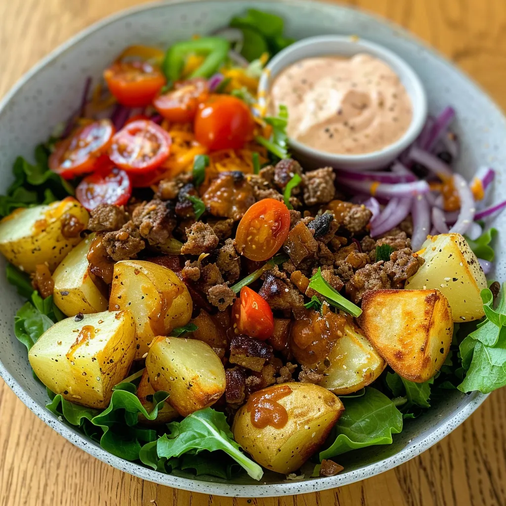 Hausgemachte Burger-Bowls mit Toppings