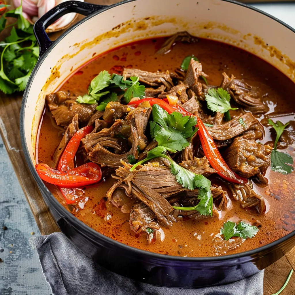 Zerzupftes Rindfleisch mit rotem Curry - Cremiges Thai-Gericht