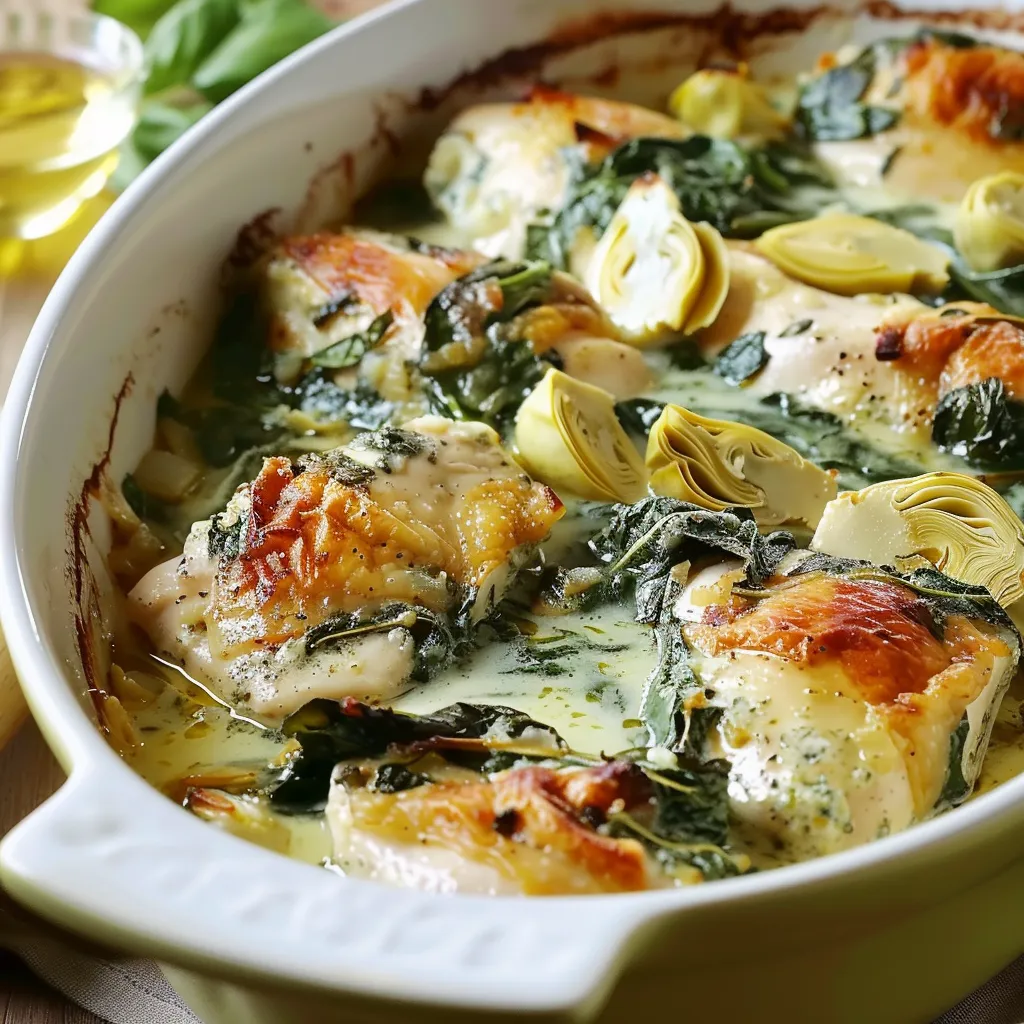 Zartes Poulet mit Spinat und Artischocken, kombiniert mit Frischkäse