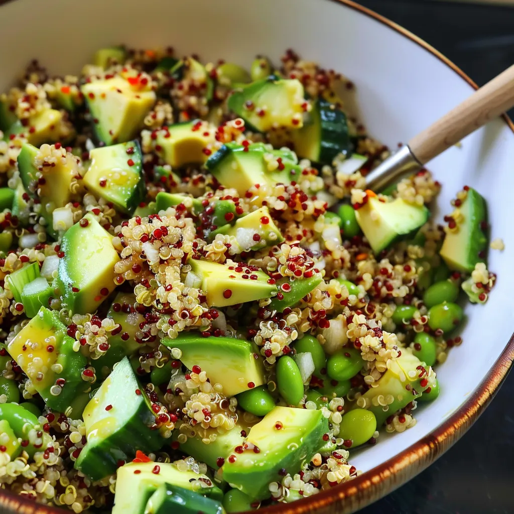 Knuspriger Quinoa mit Gurke, Avocado und Edamame