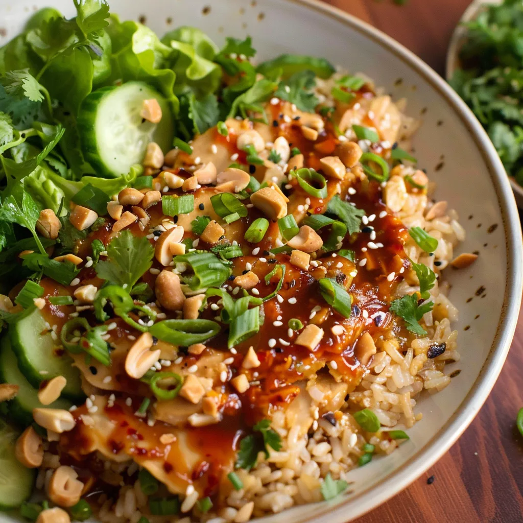 Knuspriger Reis mit Huhn Satay