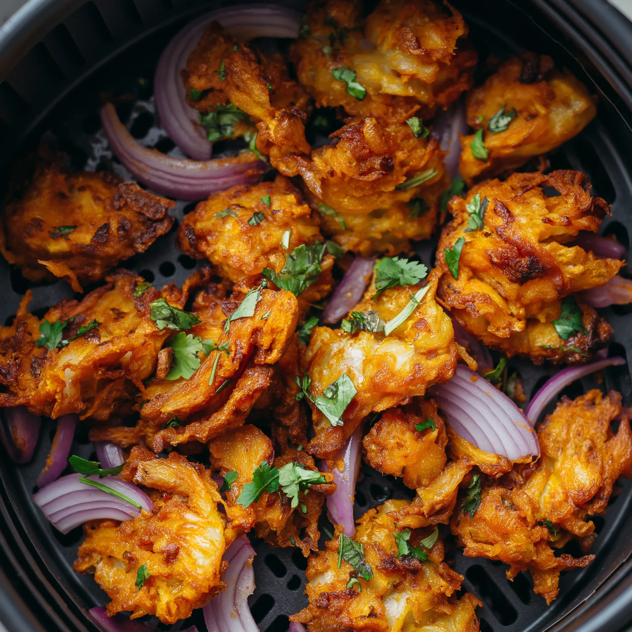 Zwiebel-Bhajis aus der Heißluftfritteuse: Indisches Gericht