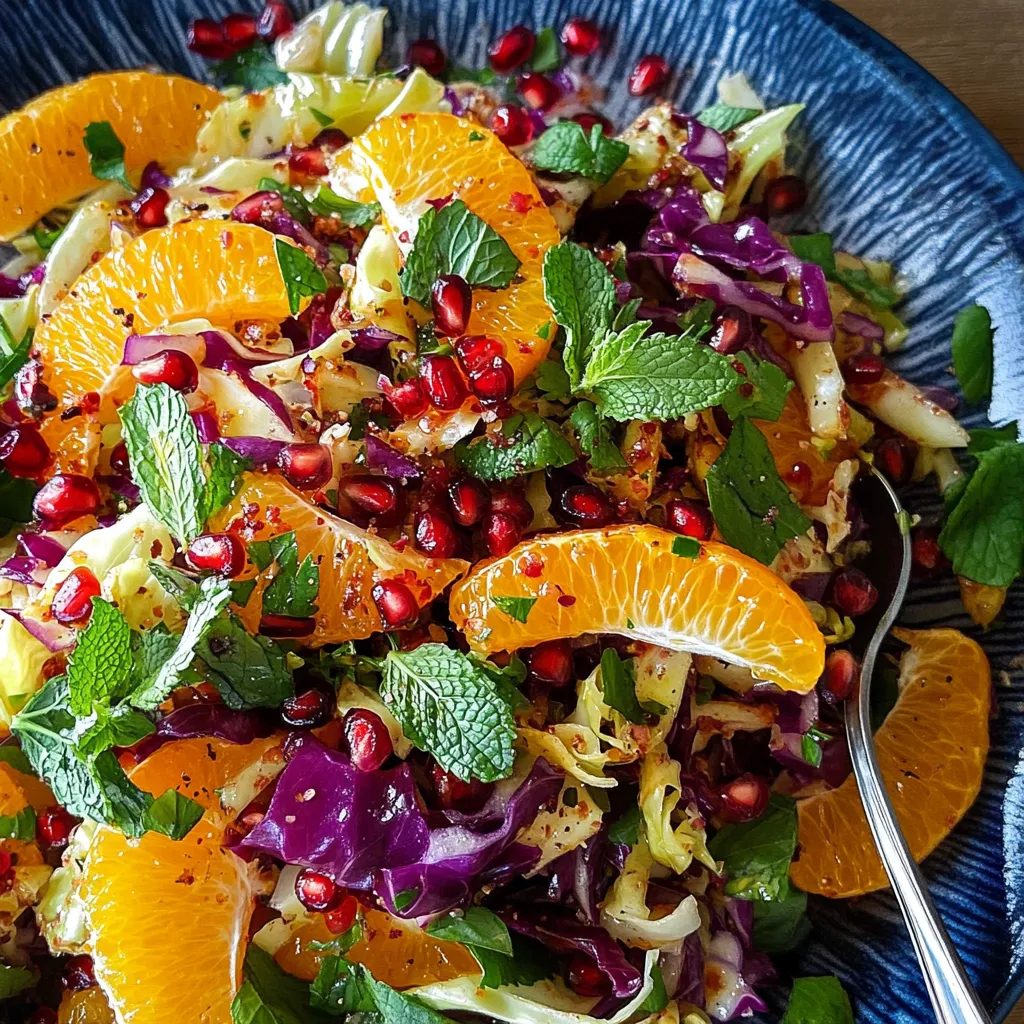 Libanesischer Salat mit Rotkohl, Minze, Orangen und Granatapfelsirup