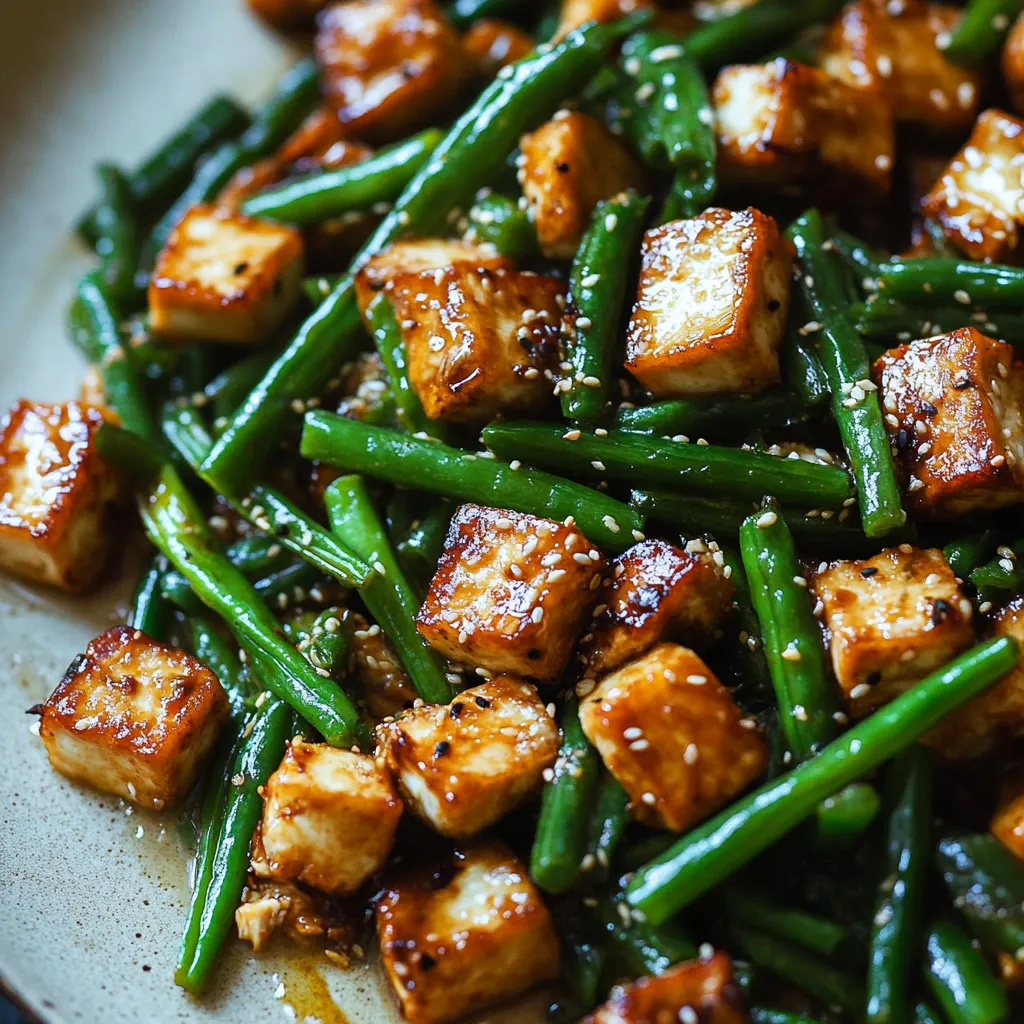 Knuspriger Tofu mit grünen Bohnen und Knoblauch