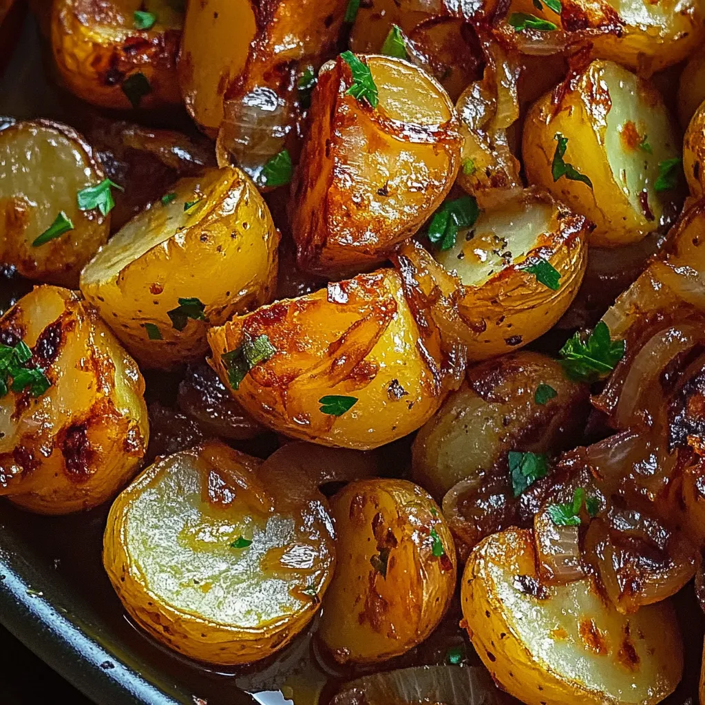 Gebratene Kartoffeln und Zwiebeln aus dem Ofen