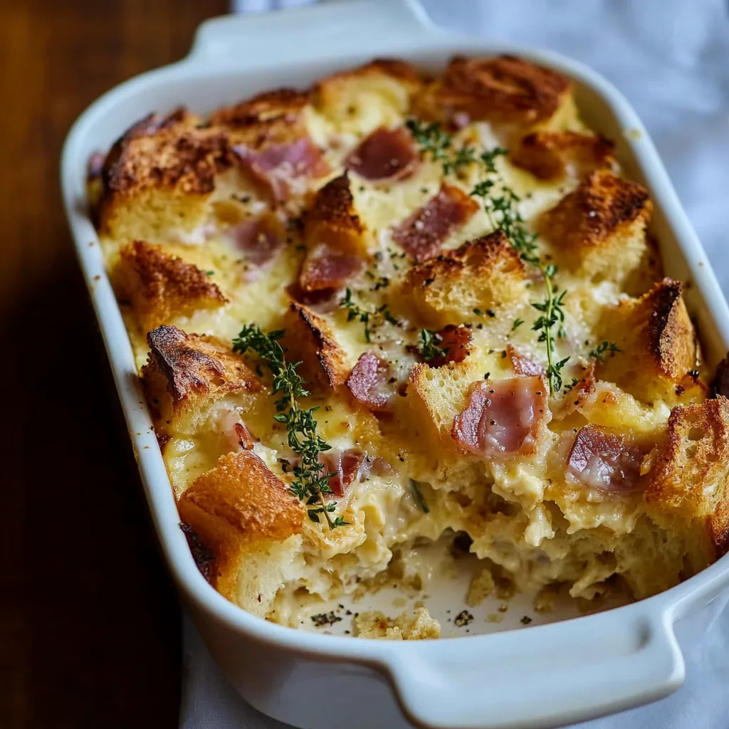herzhafter Brotpudding, inspiriert vom Croque Monsieur