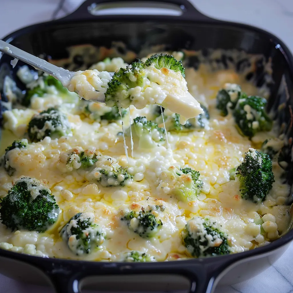 Brokkoli-Auflauf mit Quark und Käse überbacken