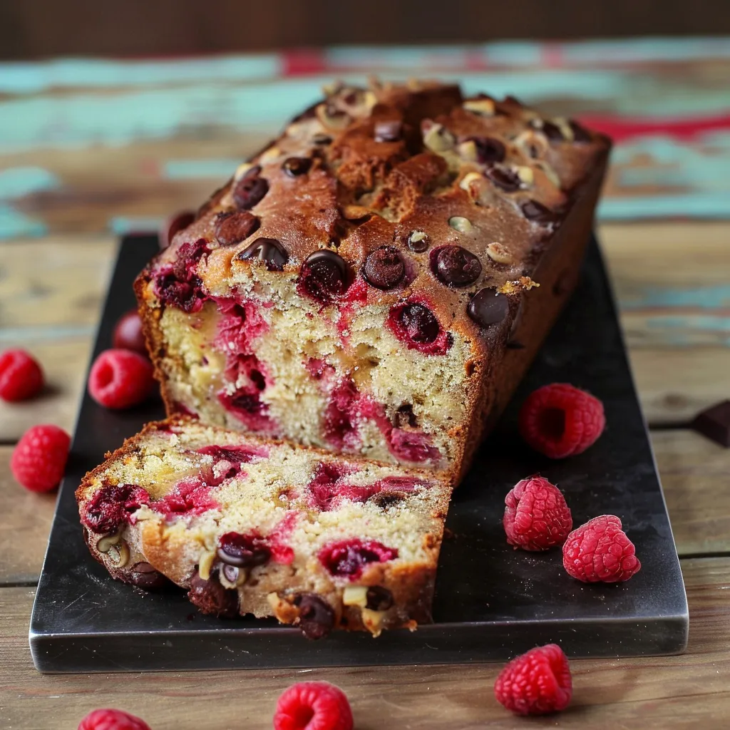 Bananenbrot mit Schokolade und Himbeeren – Genuss pur