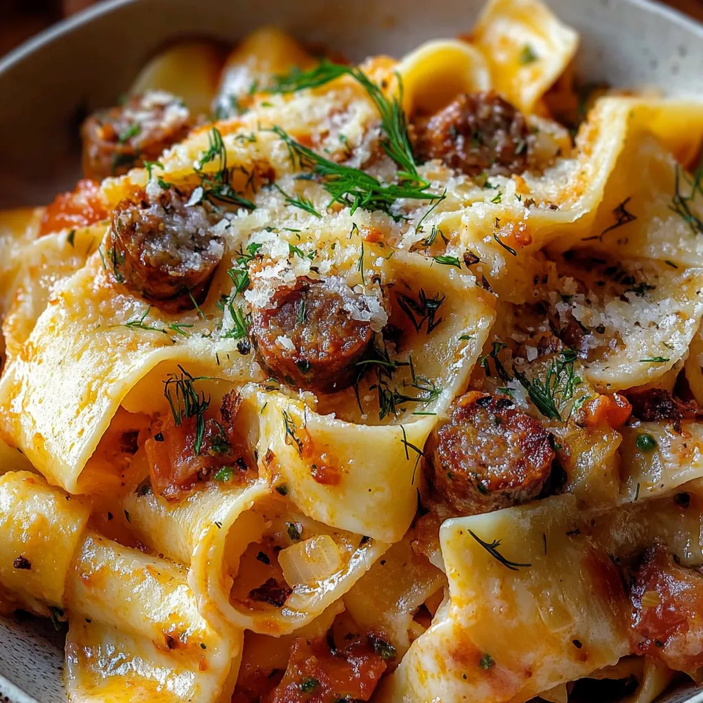 Cremige Pappardelle mit Fenchel, Würstchen und Chili
