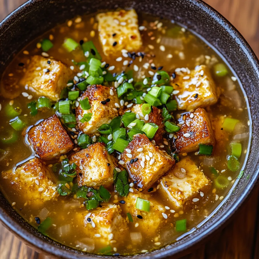 Miso-Suppe mit Ingwer und knusprigem Sesam-Tofu