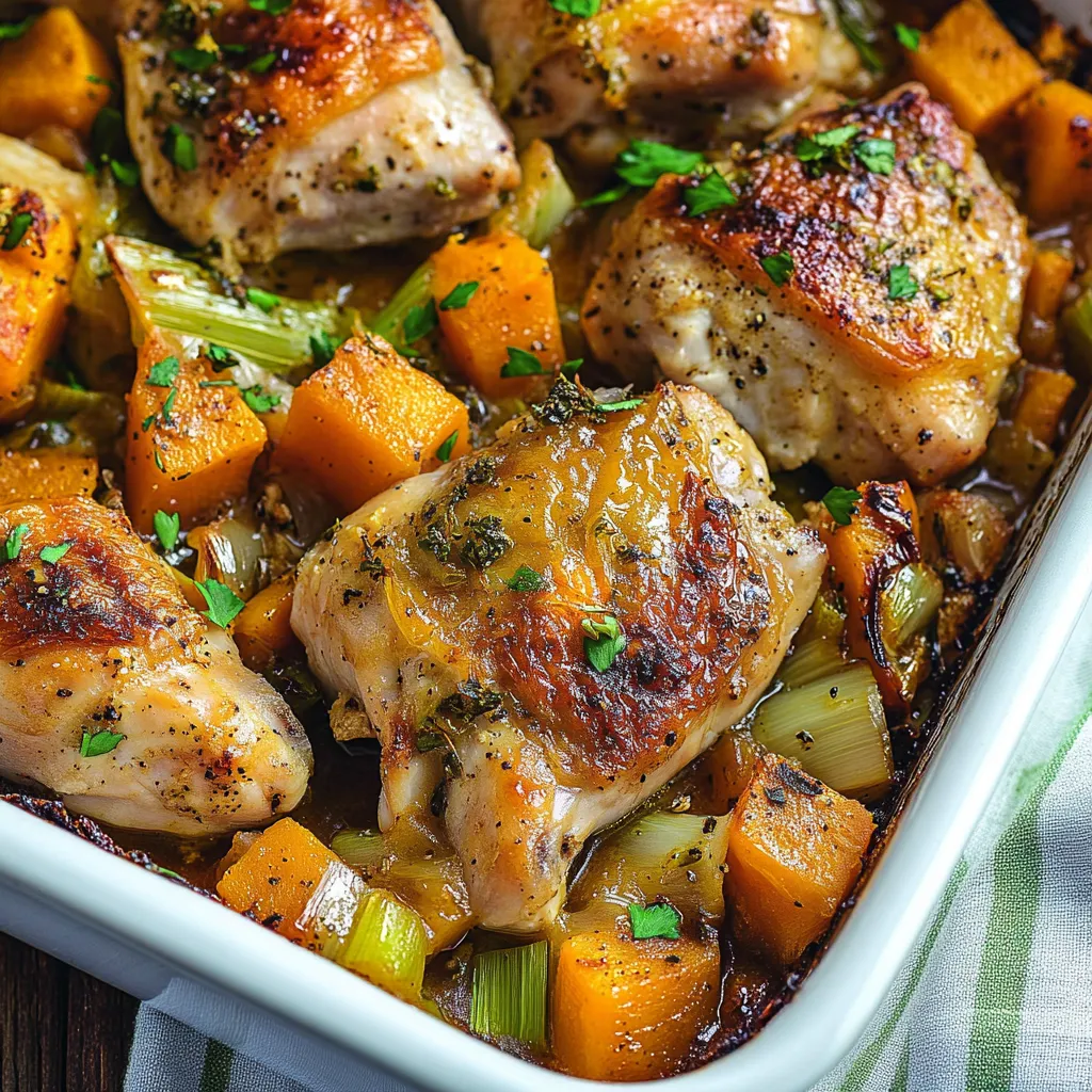 Huhn mit Lauch und Butternut aus dem Ofen