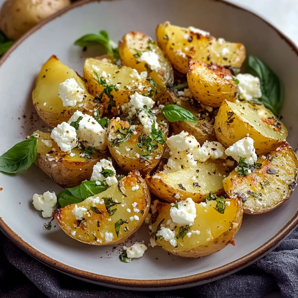 eine Schale mit goldbraunen Kartoffeln und zart schmelzendem Feta